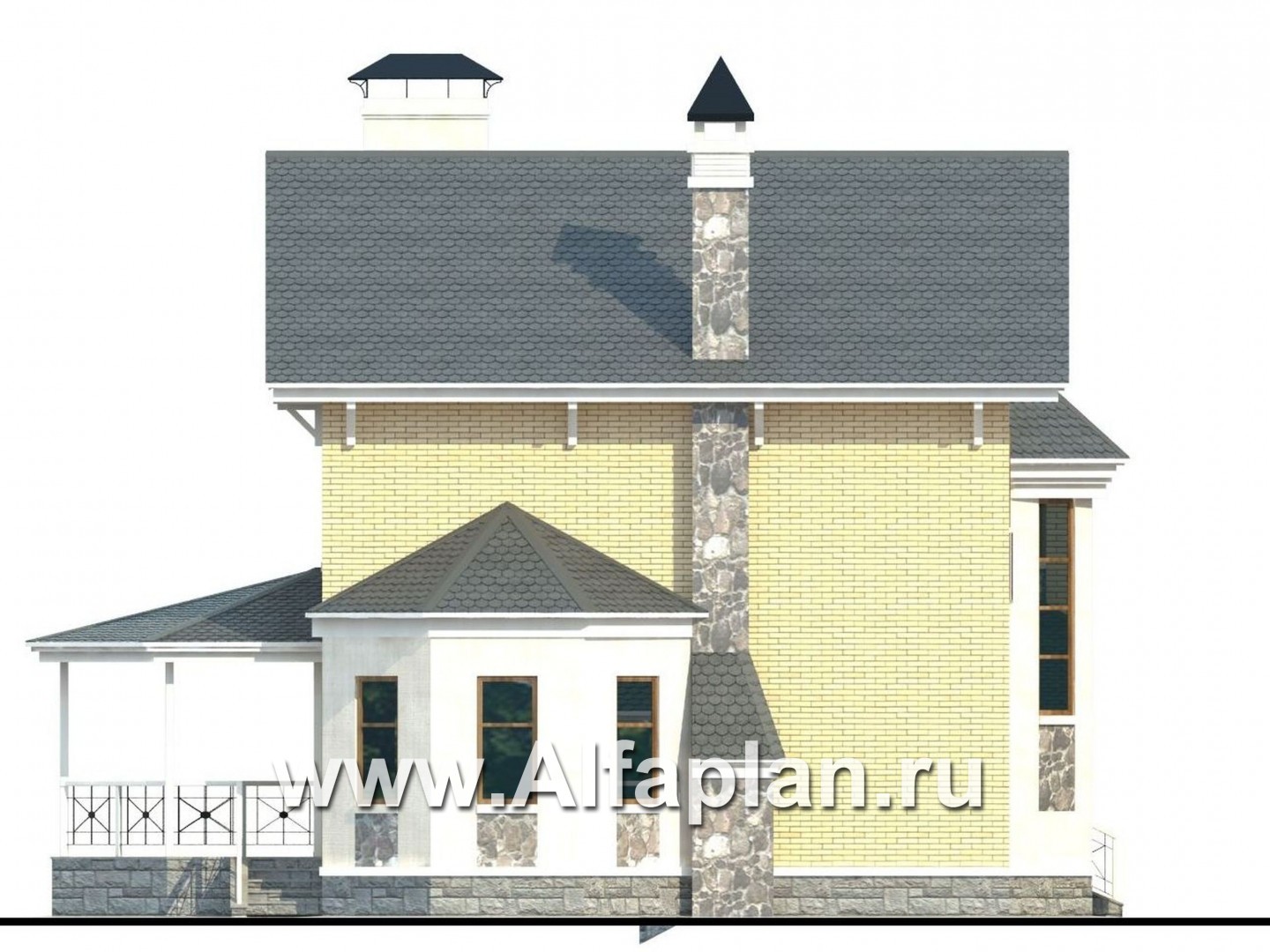 Проекты домов Альфаплан - «Лидер» - рациональный проект дома с навесом для машины - изображение фасада №3