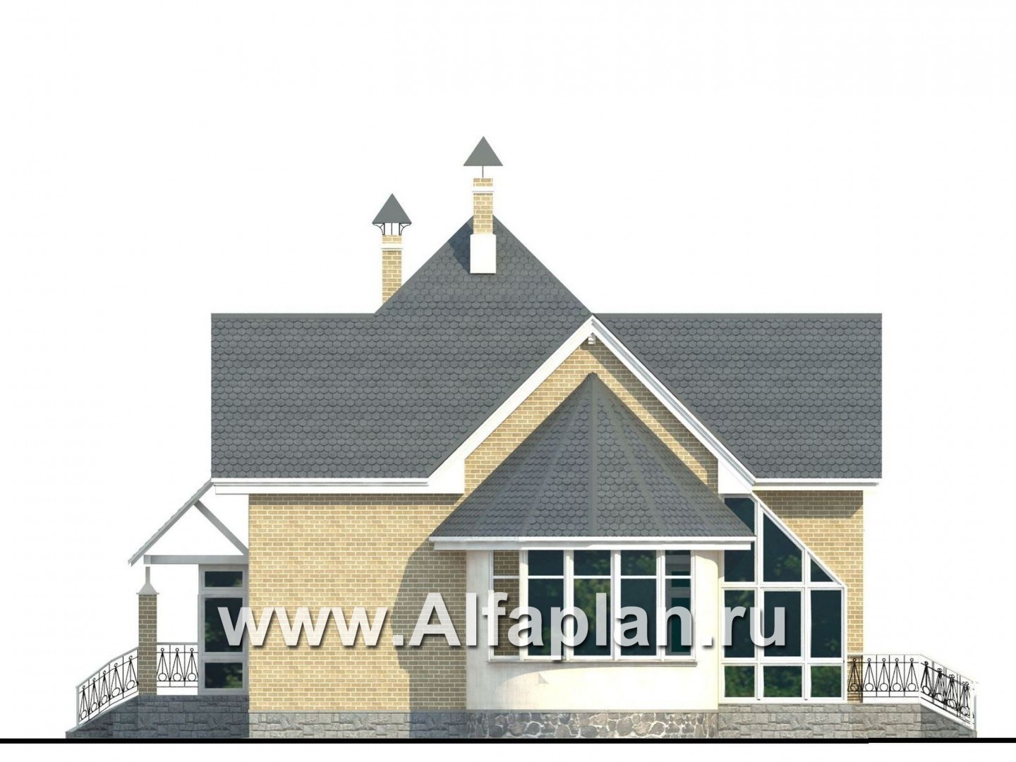 Проекты домов Альфаплан - «Солярис» - загородный дом с двусветной гостиной - изображение фасада №2