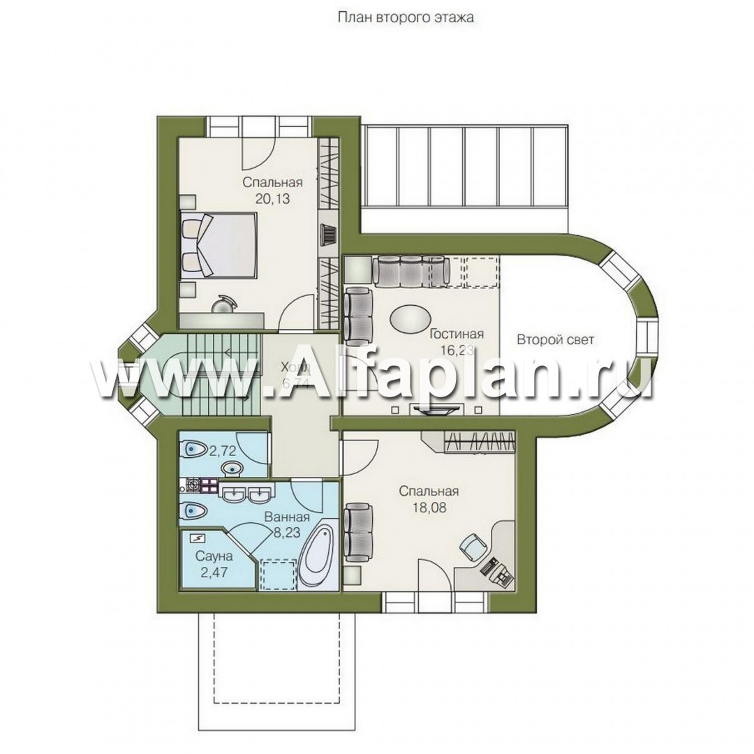 Проекты домов Альфаплан - «Солярис» - загородный дом с двусветной гостиной - план проекта №2