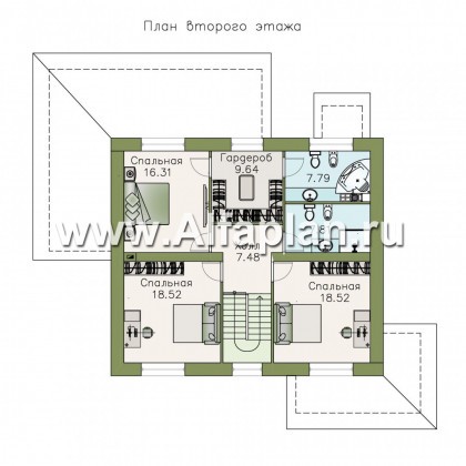 Проекты домов Альфаплан - «Земляничная поляна» - двухэтажный коттедж с большой верандой - превью плана проекта №2