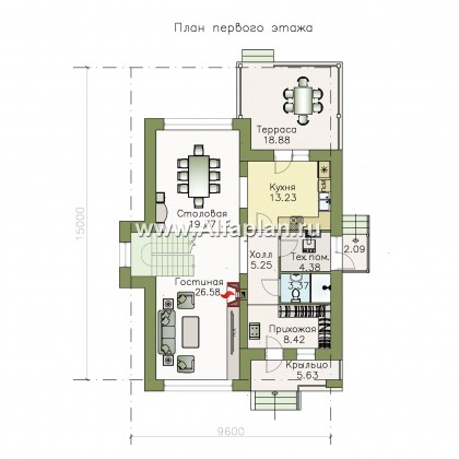 Проекты домов Альфаплан - «Сектор счастья» - стильный и компактный дом для большой семьи - превью плана проекта №1
