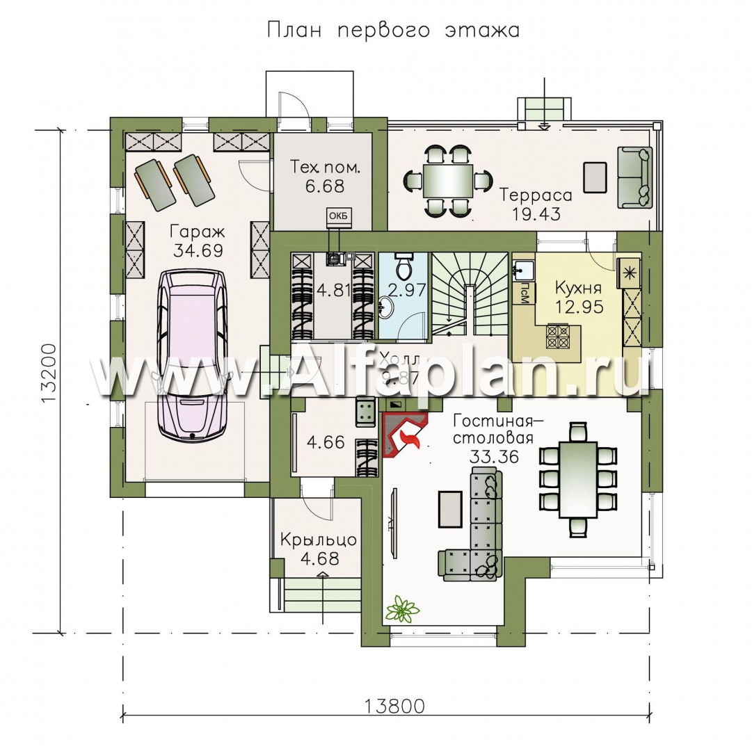 Проекты домов Альфаплан - «Рефлекс» - комфортабельный коттедж с эксплуатируемой кровлей - изображение плана проекта №1