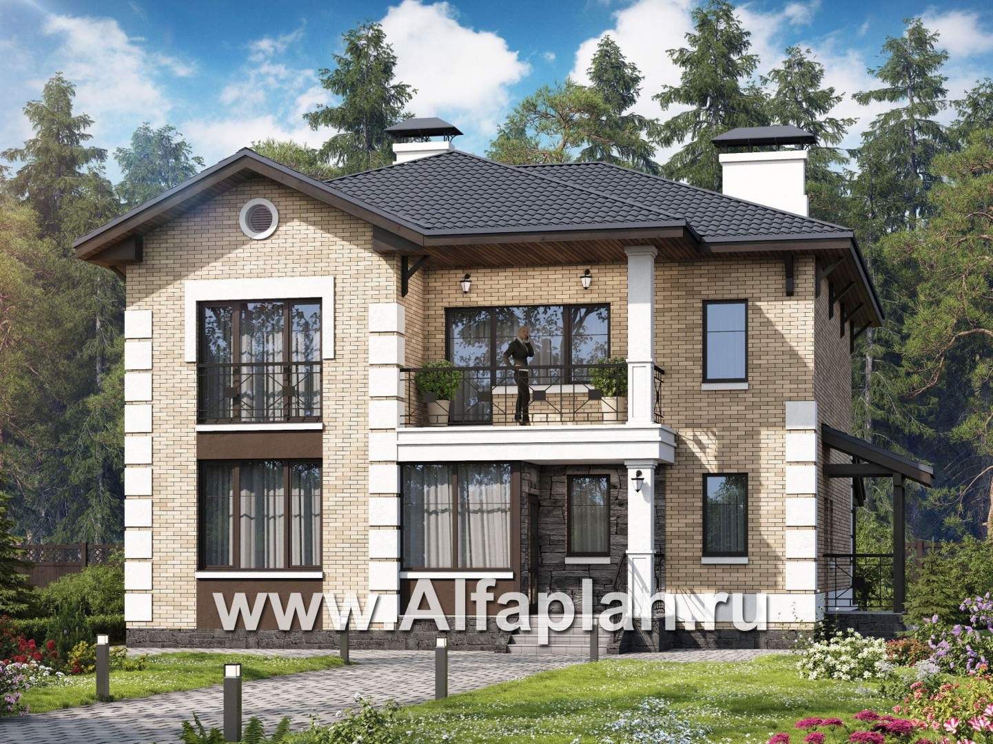 Проекты домов Альфаплан - «Седьмая высота» - комфортабельный дом с большой гостиной - основное изображение