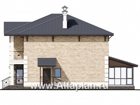 Проекты домов Альфаплан - «Седьмая высота» - комфортабельный дом с большой гостиной - превью фасада №2