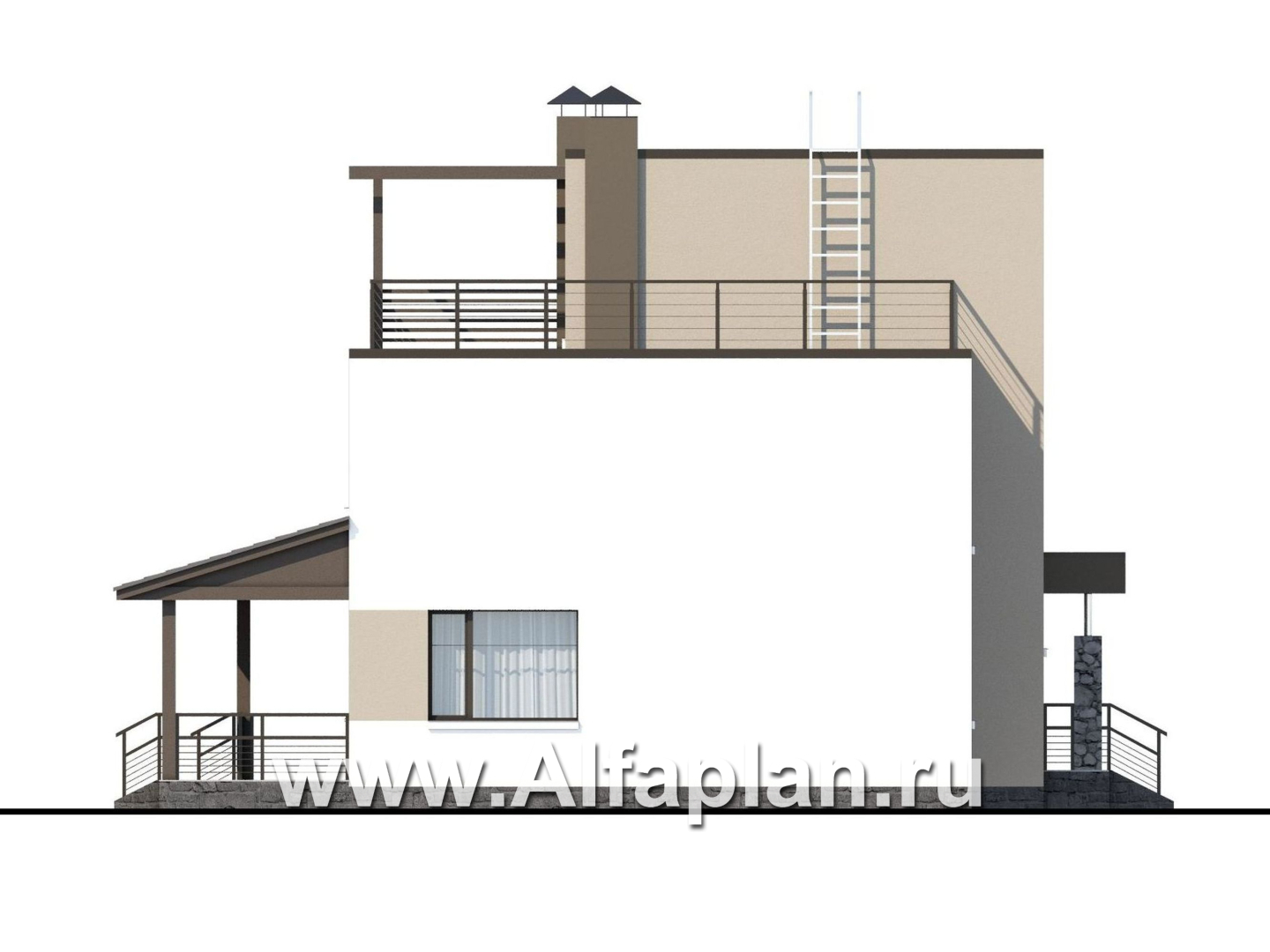 Проекты домов Альфаплан - «Приоритет» - компактный трехэтажный дом с «зеленой» кровлей - изображение фасада №3
