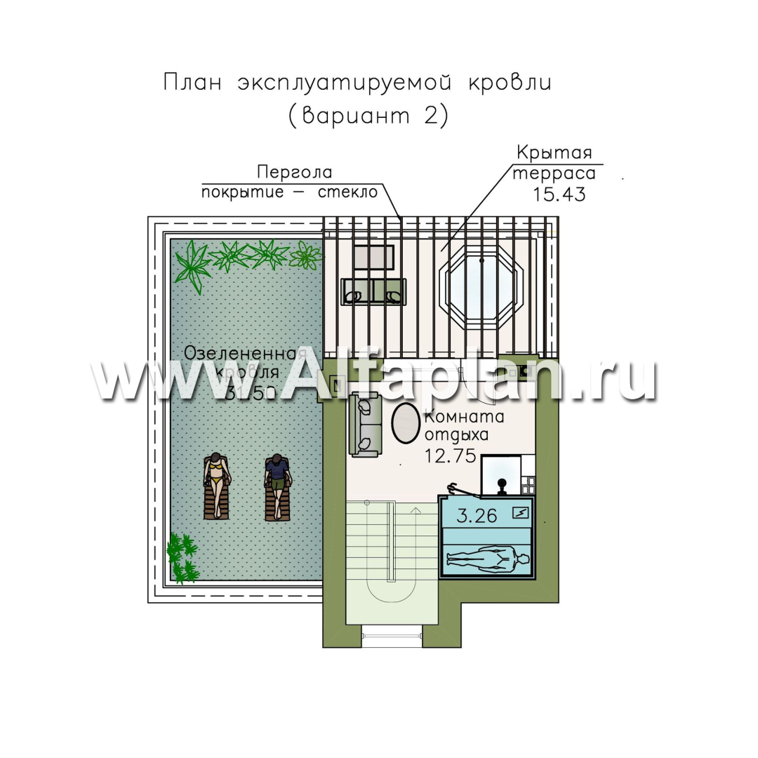 Проекты домов Альфаплан - «Приоритет» - компактный трехэтажный дом с «зеленой» кровлей - изображение плана проекта №5