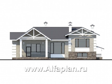 Проекты домов Альфаплан - «Тайный советник» - полутораэтажный коттедж с небольшим цоколем - превью фасада №4