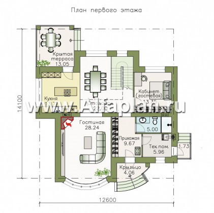 Проекты домов Альфаплан - «Гедонист»-  комфортный коттедж с эффектным остеклением - превью плана проекта №1