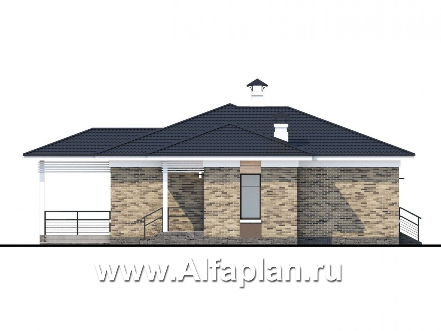 Проекты домов Альфаплан - «Выбор удачи» - проект современного одноэтажного дома, из кирпичей или блоков - изображение фасада №3
