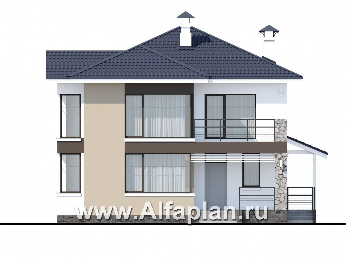 Проекты домов Альфаплан - «Лотос» - проект современного двухэтажного дома - изображение фасада №1