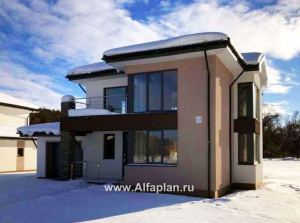 Проекты домов Альфаплан - «Лотос» - компактный современный двухэтажный дом с гаражом - превью основного изображения