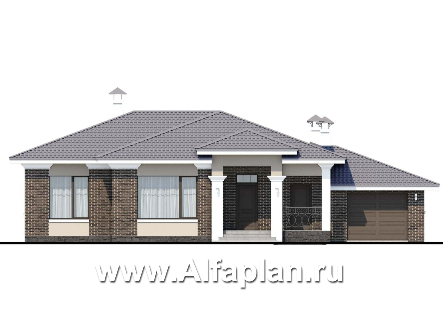 Проекты домов Альфаплан - «Жасмин» - одноэтажный дом с гаражом в классическом стиле - изображение фасада №1