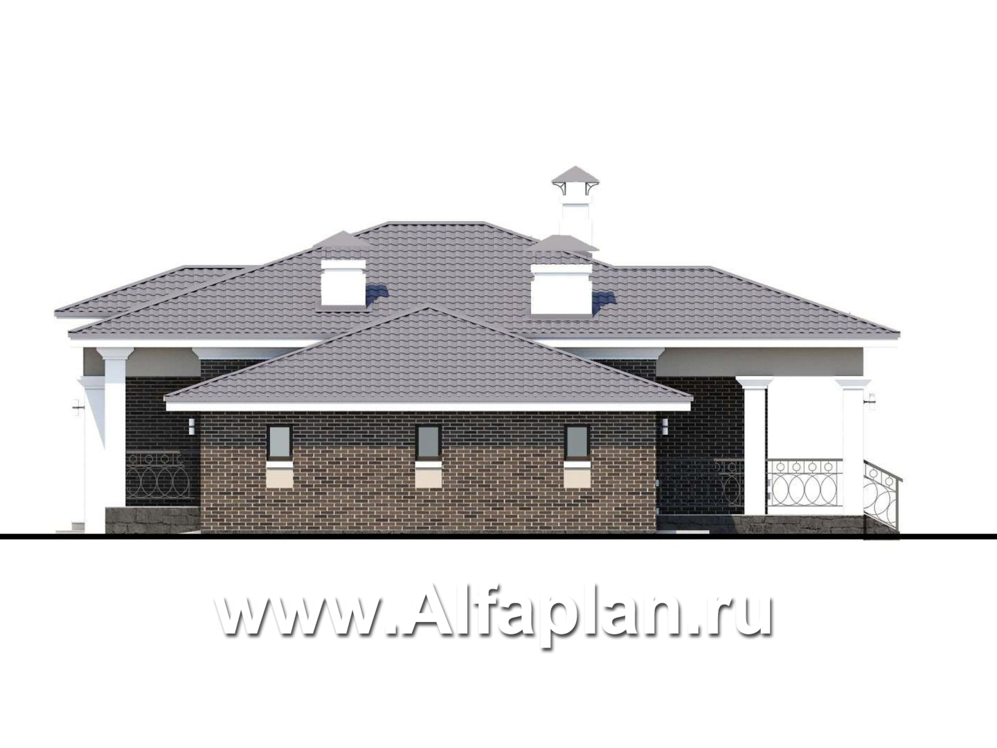 Проекты домов Альфаплан - «Жасмин» - одноэтажный дом с гаражом в классическом стиле - изображение фасада №2
