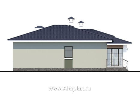 Проекты домов Альфаплан - «Теплый очаг» - компактный одноэтажный дом с гаражом - превью фасада №3