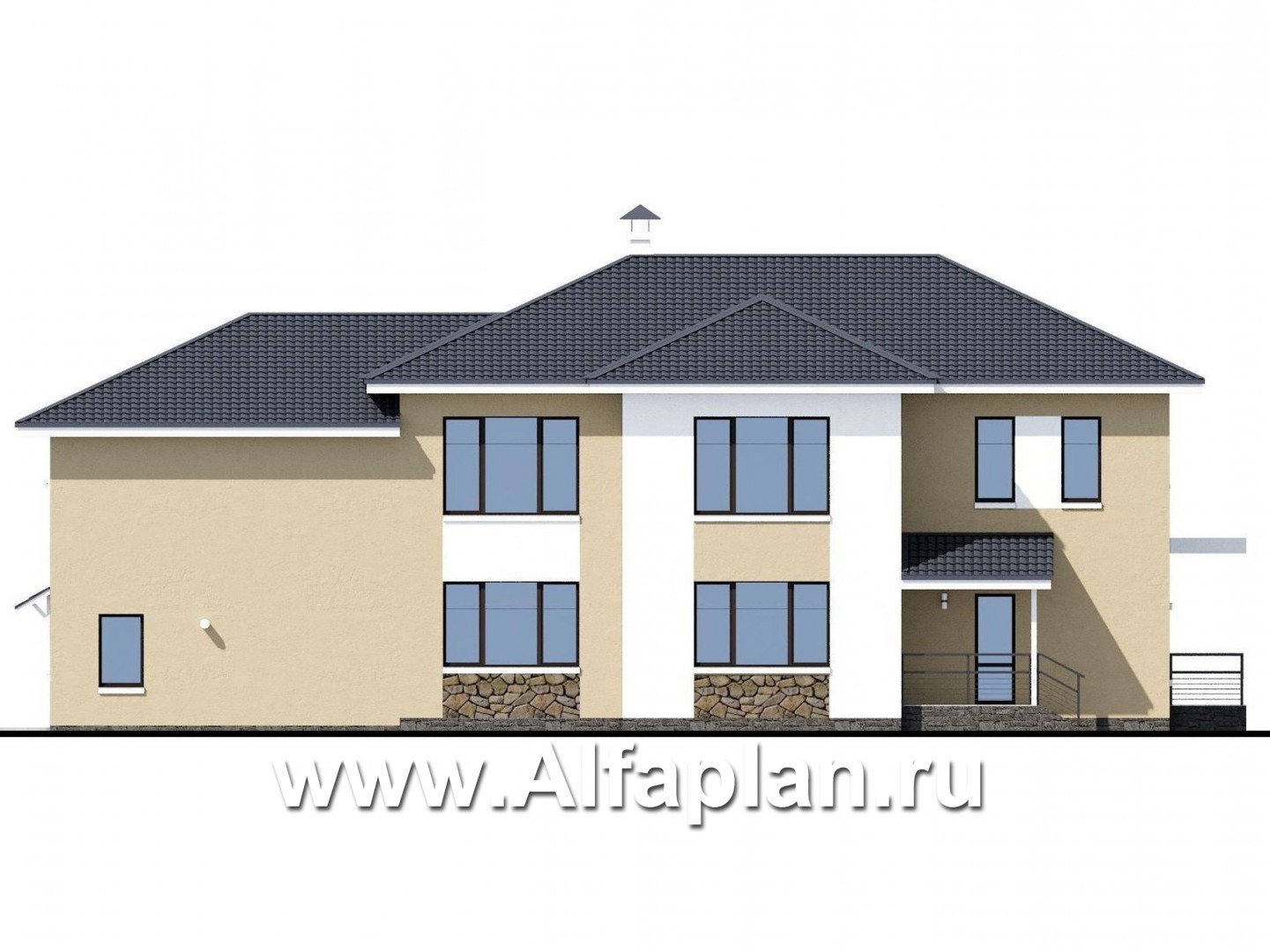 Проекты домов Альфаплан - «Семь звезд» — современный особняк с большим гаражом - изображение фасада №4