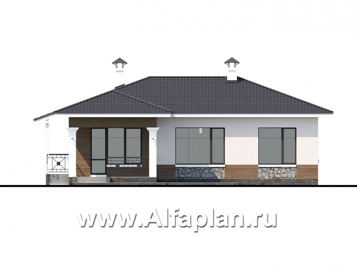 Проекты домов Альфаплан - "Новый свет" - проект одноэтажного дома для небольшой семьи - изображение фасада №4