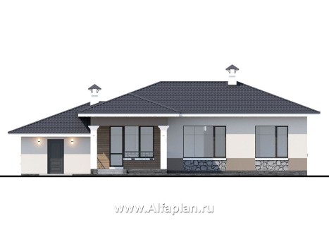 Проекты домов Альфаплан - "Новый свет" - проект одноэтажного дома с гаражом для небольшой семьи - превью фасада №4