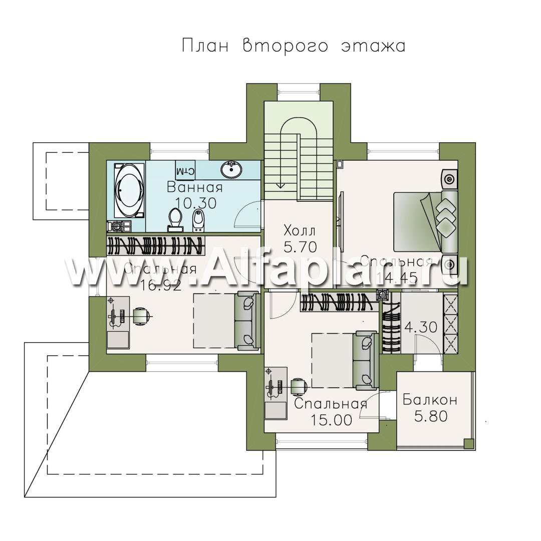 Проекты домов Альфаплан - «Модерн» - изящный коттедж в стиле Серебряного века - изображение плана проекта №2