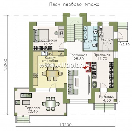 Проекты домов Альфаплан - «Светлая полоса» - современный двухэтажный коттедж с верандой - превью плана проекта №1