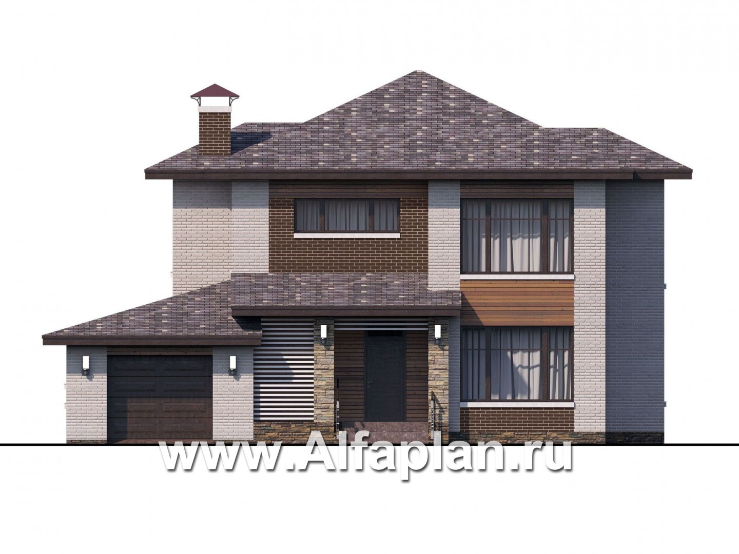 Проекты домов Альфаплан - «Эридан» - современный стильный дом с террасой и гаражом - изображение фасада №1