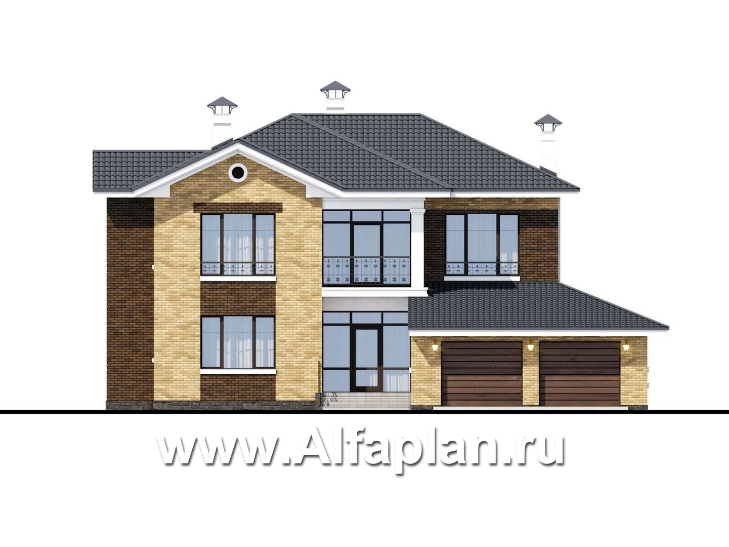 Проекты домов Альфаплан - «Граф Орлов» - классический комфортабельный коттедж с гаражом - изображение фасада №1