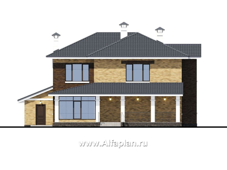 Проекты домов Альфаплан - «Граф Орлов» - классический комфортабельный коттедж с гаражом - превью фасада №4