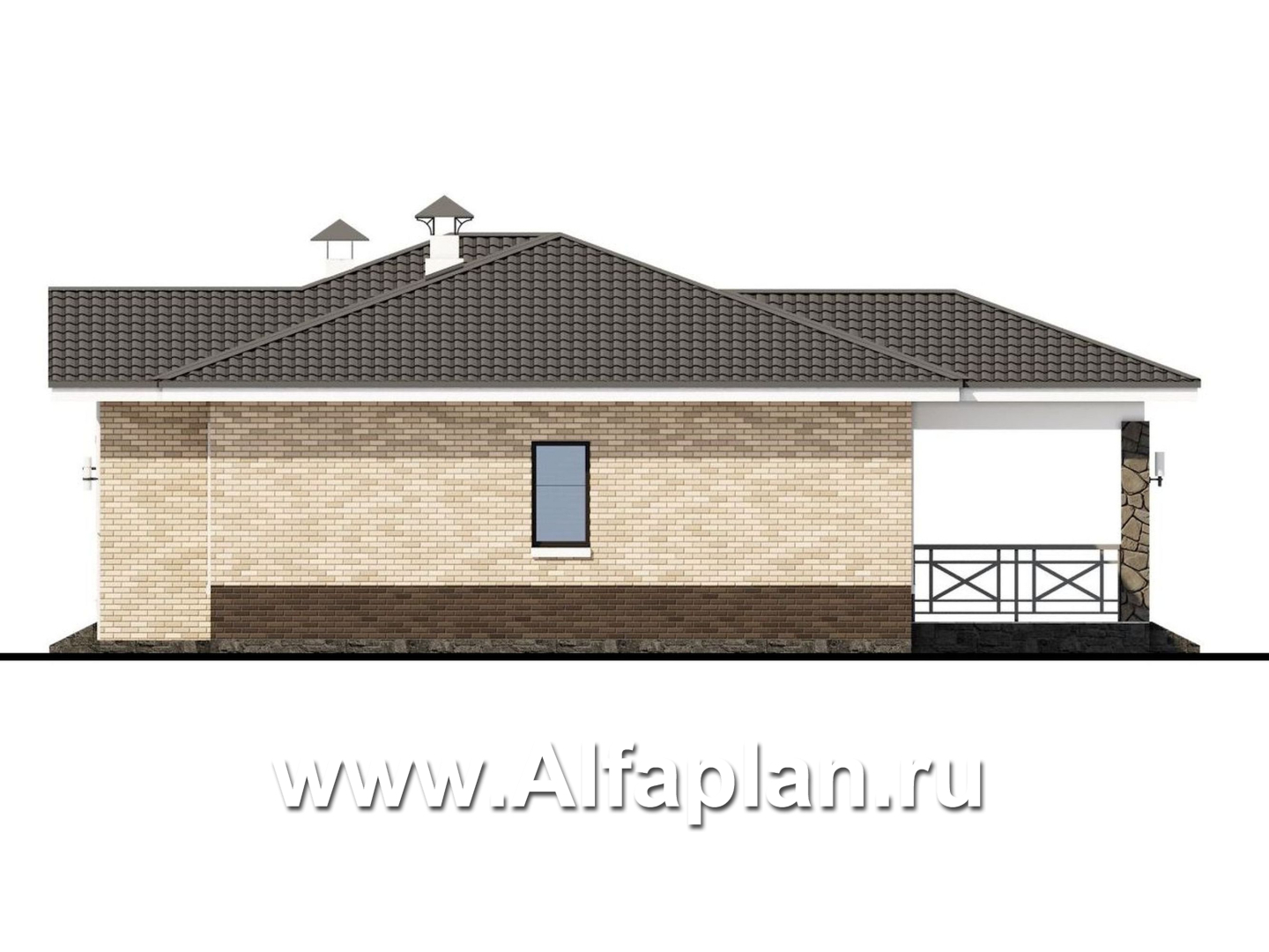 Проекты домов Альфаплан - «Мельпомена» - стильный одноэтажный коттедж с террасой - изображение фасада №2