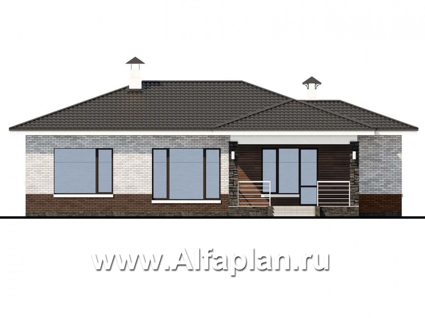 Проекты домов Альфаплан - «Наяда» - современный одноэтажный коттедж с террасой - изображение фасада №4