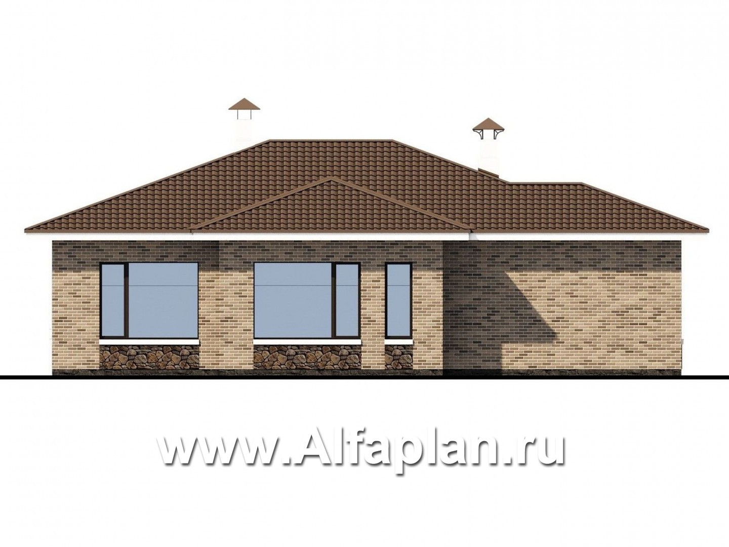 Проекты домов Альфаплан - «Аонида» - одноэтажный коттедж с остекленной верандой - изображение фасада №4