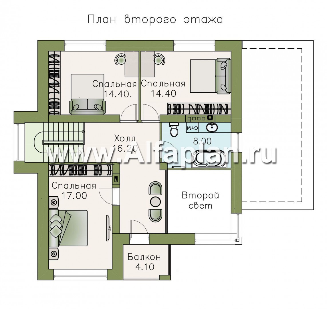 Проекты домов Альфаплан - «Роман с камнем» — двухэтажный коттедж со вторым светом - изображение плана проекта №2