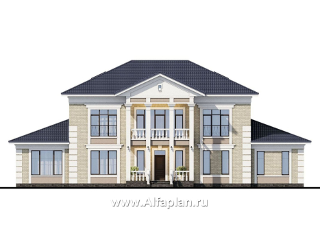 Проекты домов Альфаплан - Вилла в классическом стиле с бассейном - превью фасада №1