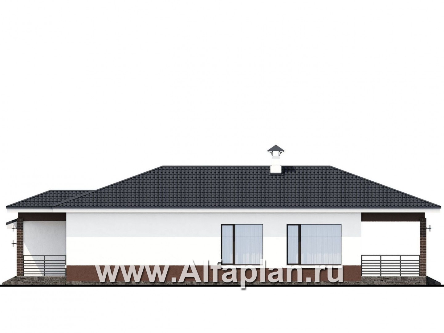 Проекты домов Альфаплан - «Каллиопа» - одноэтажный дом с террасой и гаражом (две спальни) - изображение фасада №2