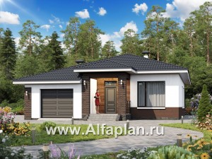 Проекты домов Альфаплан - «Каллиопа» - одноэтажный дом с террасой и гаражом (две спальни) - превью основного изображения