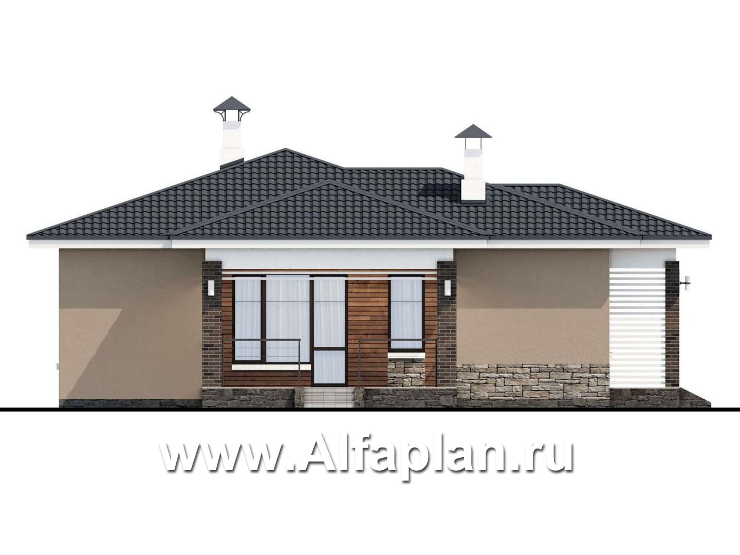 Проекты домов Альфаплан - «Аэда» - небольшой одноэтажный дом с тремя спальнями - изображение фасада №3