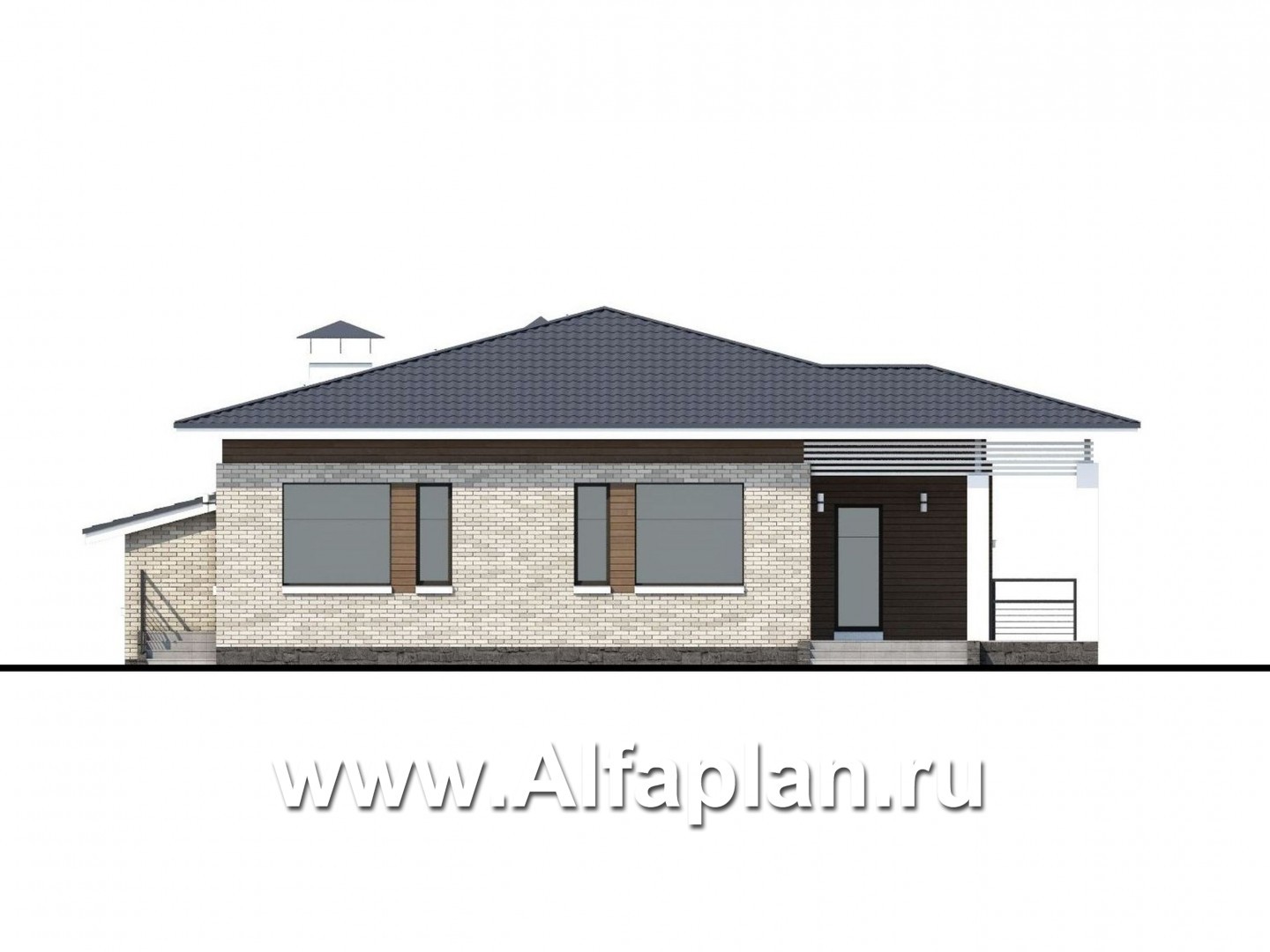 Проекты домов Альфаплан - «Днестр» - одноэтажный коттедж с большим гаражом и террасой - изображение фасада №4