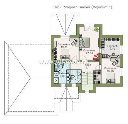 Проекты домов Альфаплан - «Ясная поляна»- коттедж для большой семьи с гаражом на два автомобиля - превью плана проекта №2