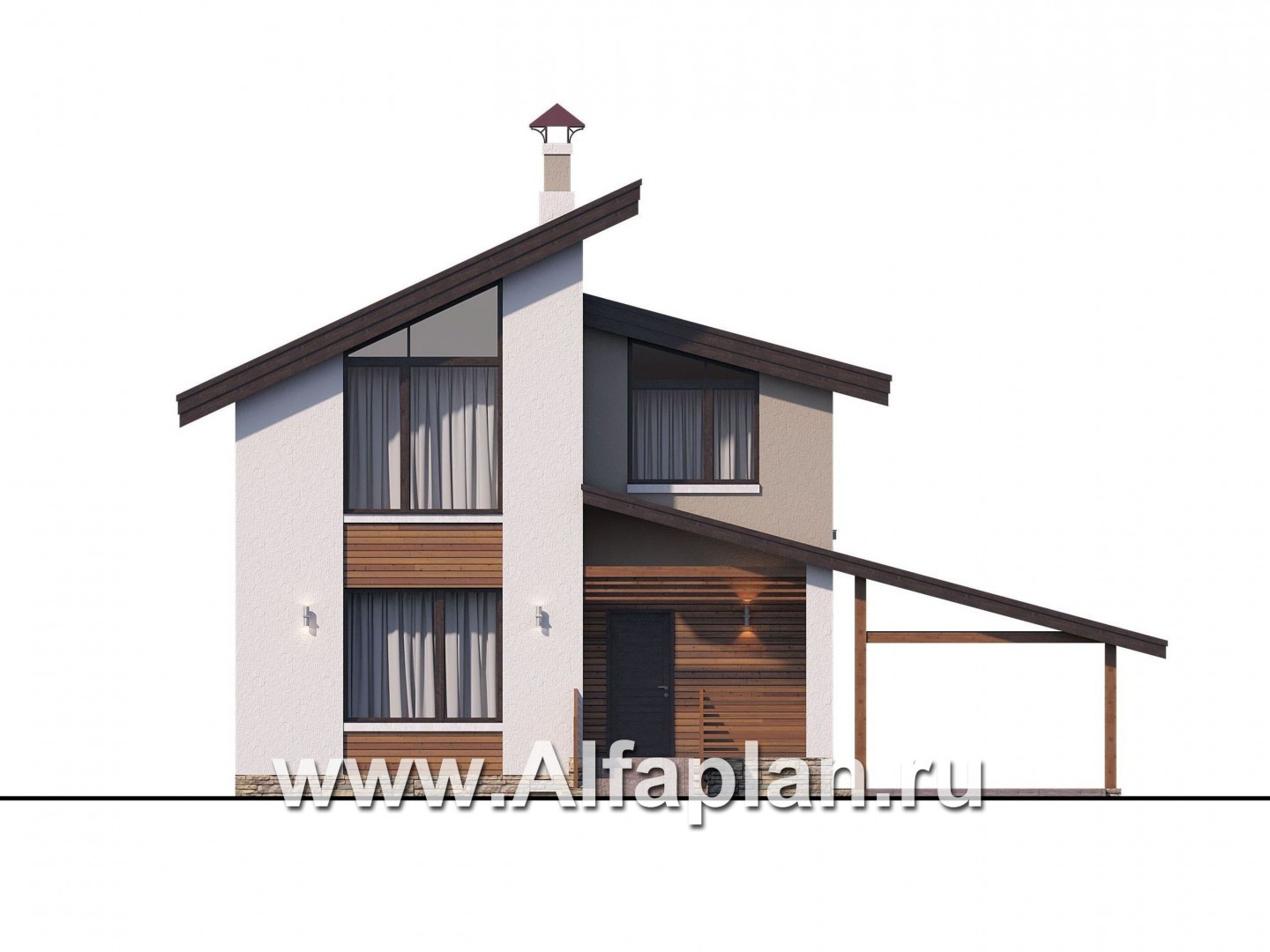 Проекты домов Альфаплан - «Оптима»- проект двухэтажного дома, в современном стиле, с  навесом на 1 авто, удобный план - изображение фасада №1