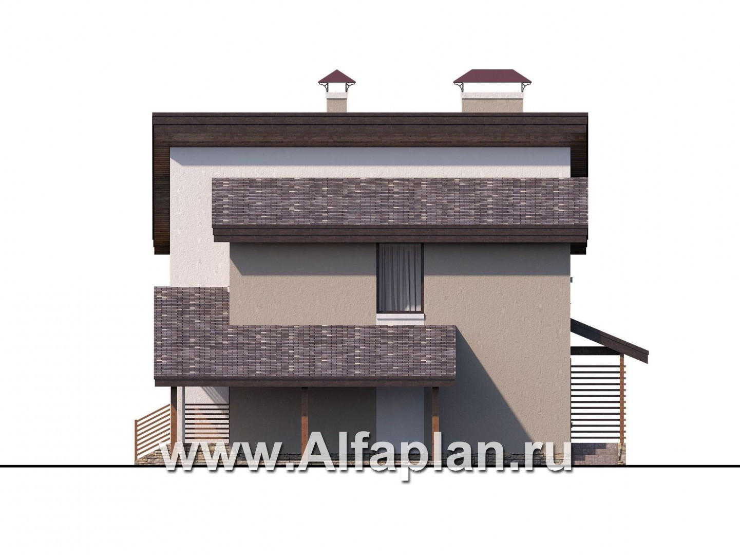 Проекты домов Альфаплан - «Оптима»- проект двухэтажного дома, в современном стиле, с  навесом на 1 авто, удобный план - изображение фасада №2
