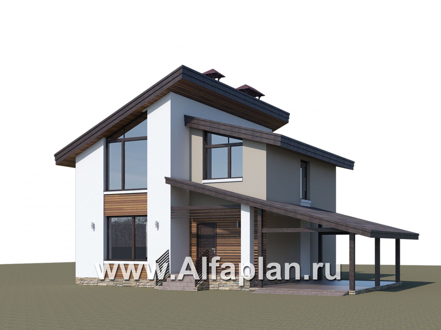 Проекты домов Альфаплан - «Оптима»- проект двухэтажного дома, в современном стиле, с  навесом на 1 авто, удобный план - дополнительное изображение №1