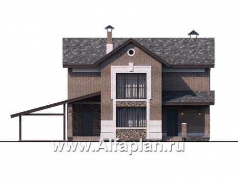 Проекты домов Альфаплан - «Каменка» - компактный экономичный дом в ретро-стиле - превью фасада №1