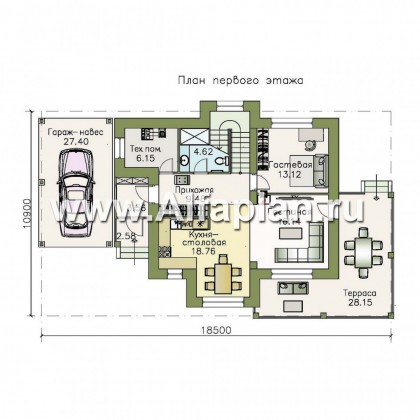 Проекты домов Альфаплан - 792В - «Стимул» - проект стильного двухэтажного дома с гаражом-навесом - превью плана проекта №1