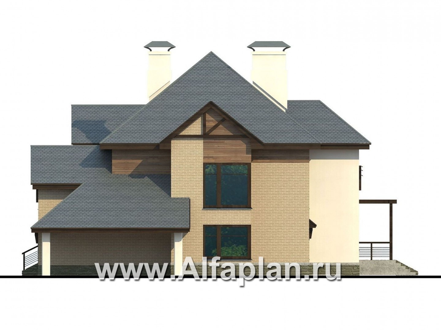 Проекты домов Альфаплан - «Современник» - коттедж со спортивным залом и сауной - изображение фасада №2