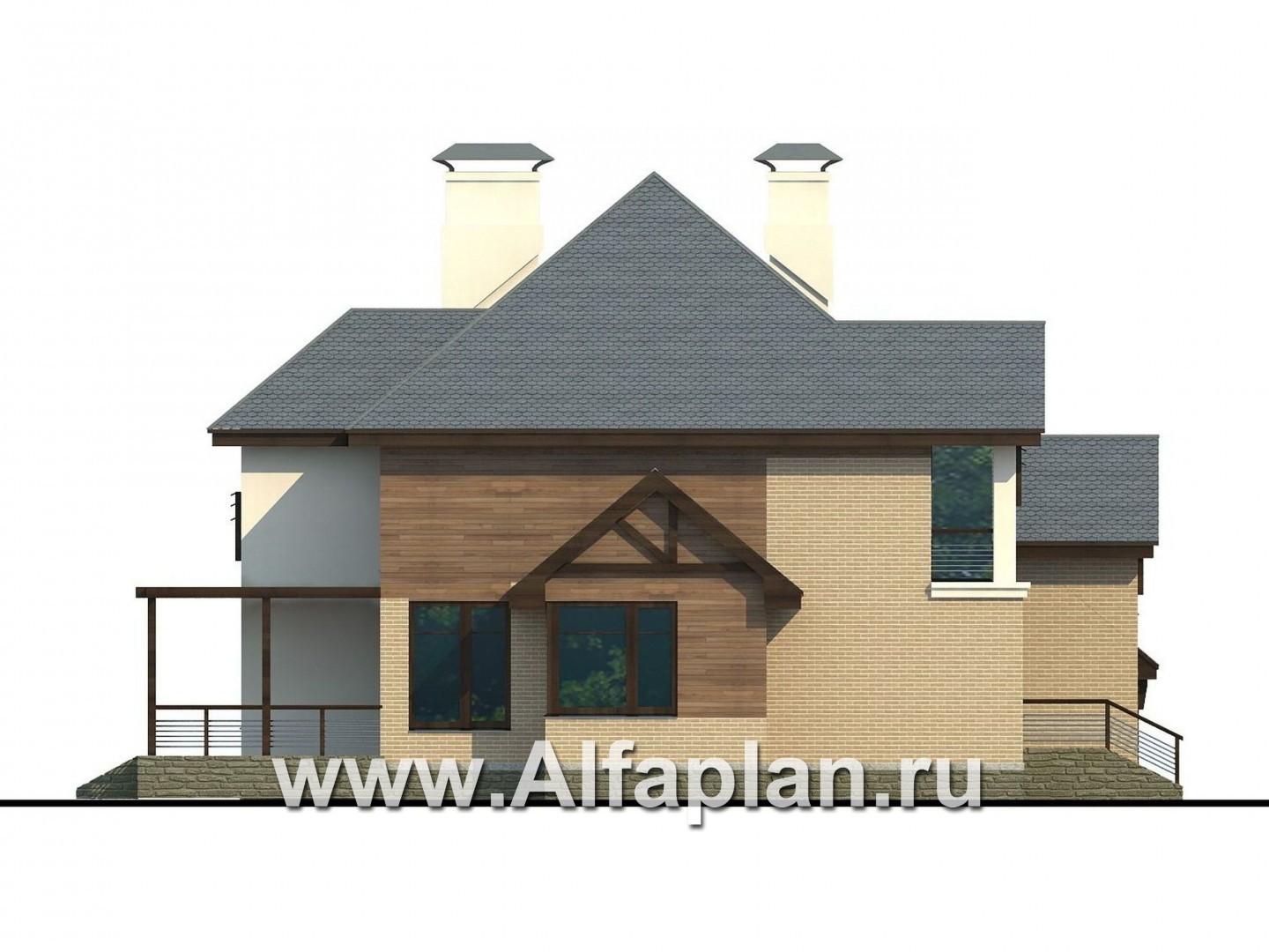 Проекты домов Альфаплан - «Современник» - коттедж со спортивным залом и сауной - изображение фасада №3