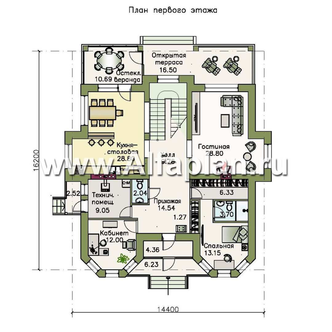 Проекты домов Альфаплан - «Рюрик» - солидный дом из газобетона для солидной семьи - изображение плана проекта №1