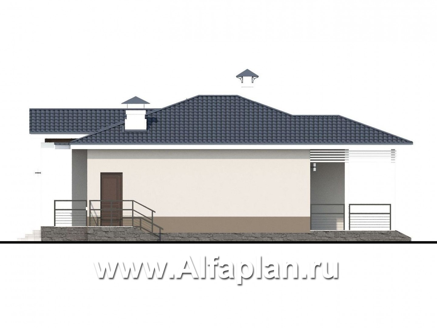 Проекты домов Альфаплан - «Бирюса» - проект одноэтажного коттеджа для небольшой семьи - изображение фасада №2