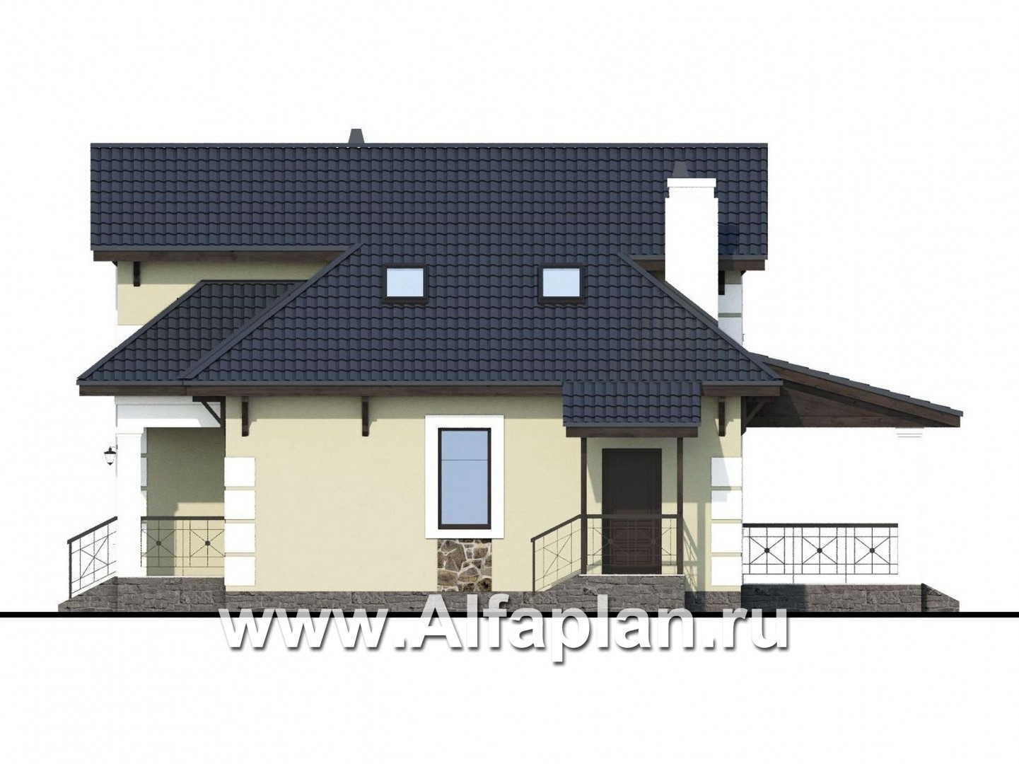 Проекты домов Альфаплан - «Простоквашино» - дом для маленького участка с жилой мансардой - изображение фасада №2