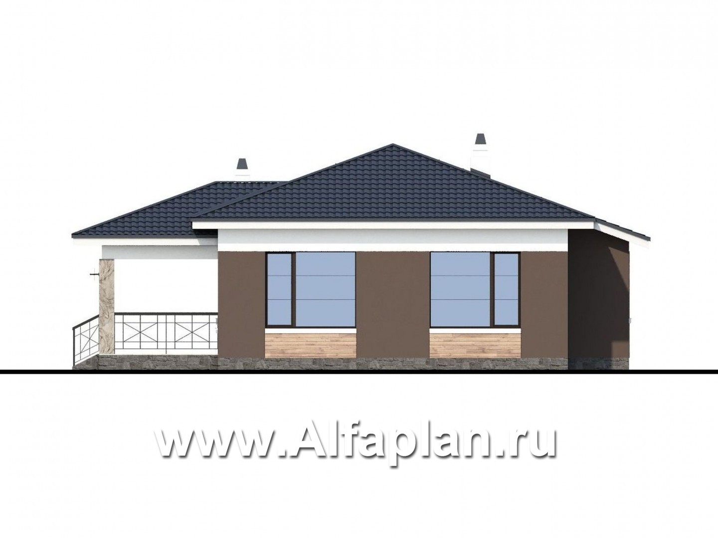 Проекты домов Альфаплан - «Ариадна» - одноэтажный дом для узкого участка - изображение фасада №4