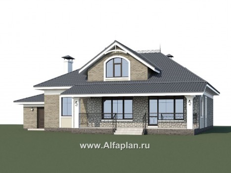 Проекты домов Альфаплан - «Валдай» - мансардный дом с гаражом и красивым эркером - превью дополнительного изображения №1