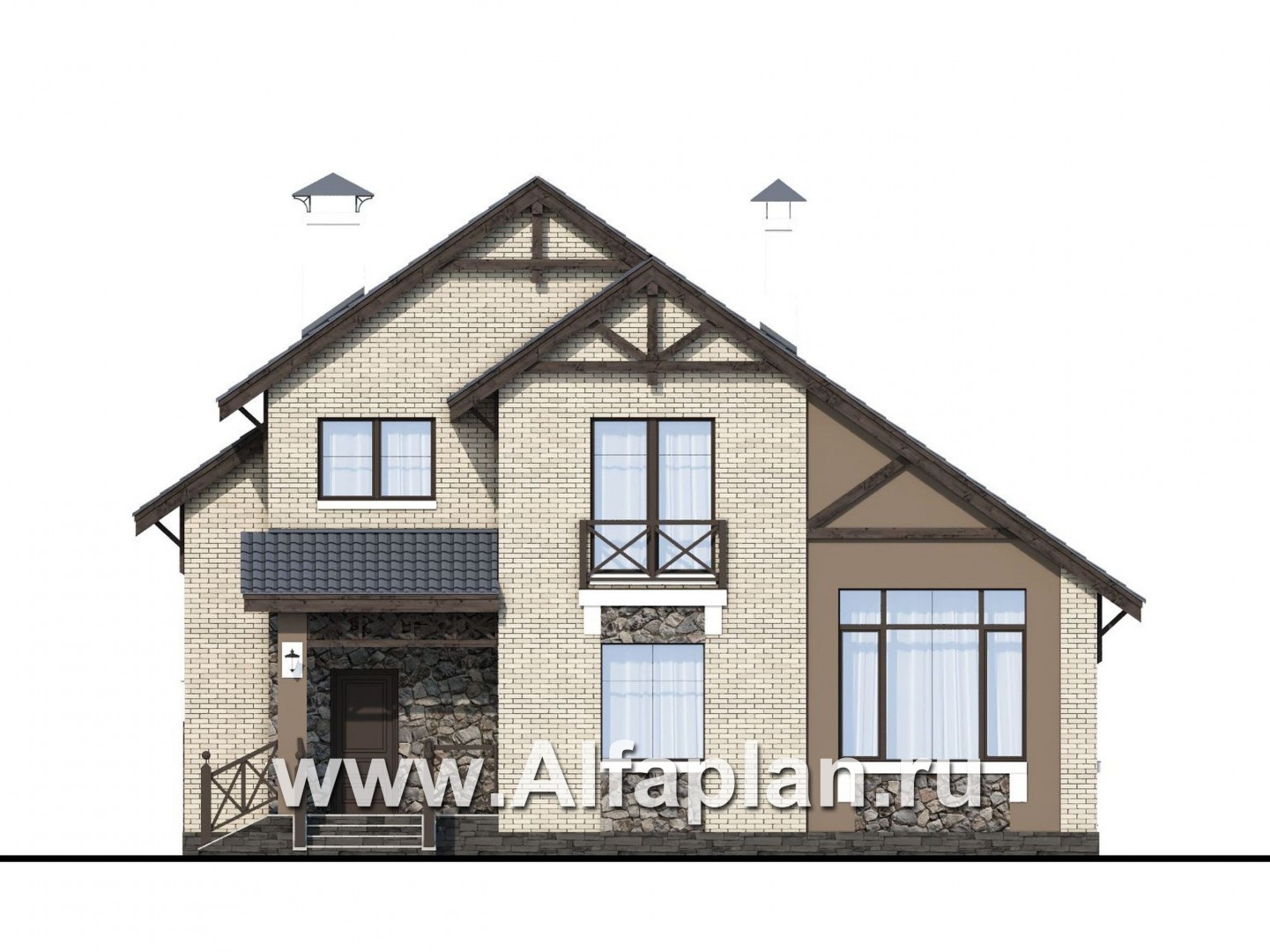 Проекты домов Альфаплан - «Простор» - компактный кирпичный дом с просторной гостиной - изображение фасада №1