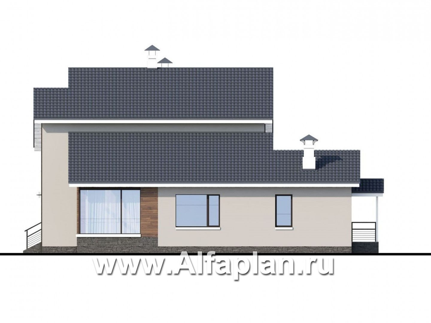 Проекты домов Альфаплан - «Альтернатива Хиггса» - современный дом с красивой верандой - изображение фасада №2